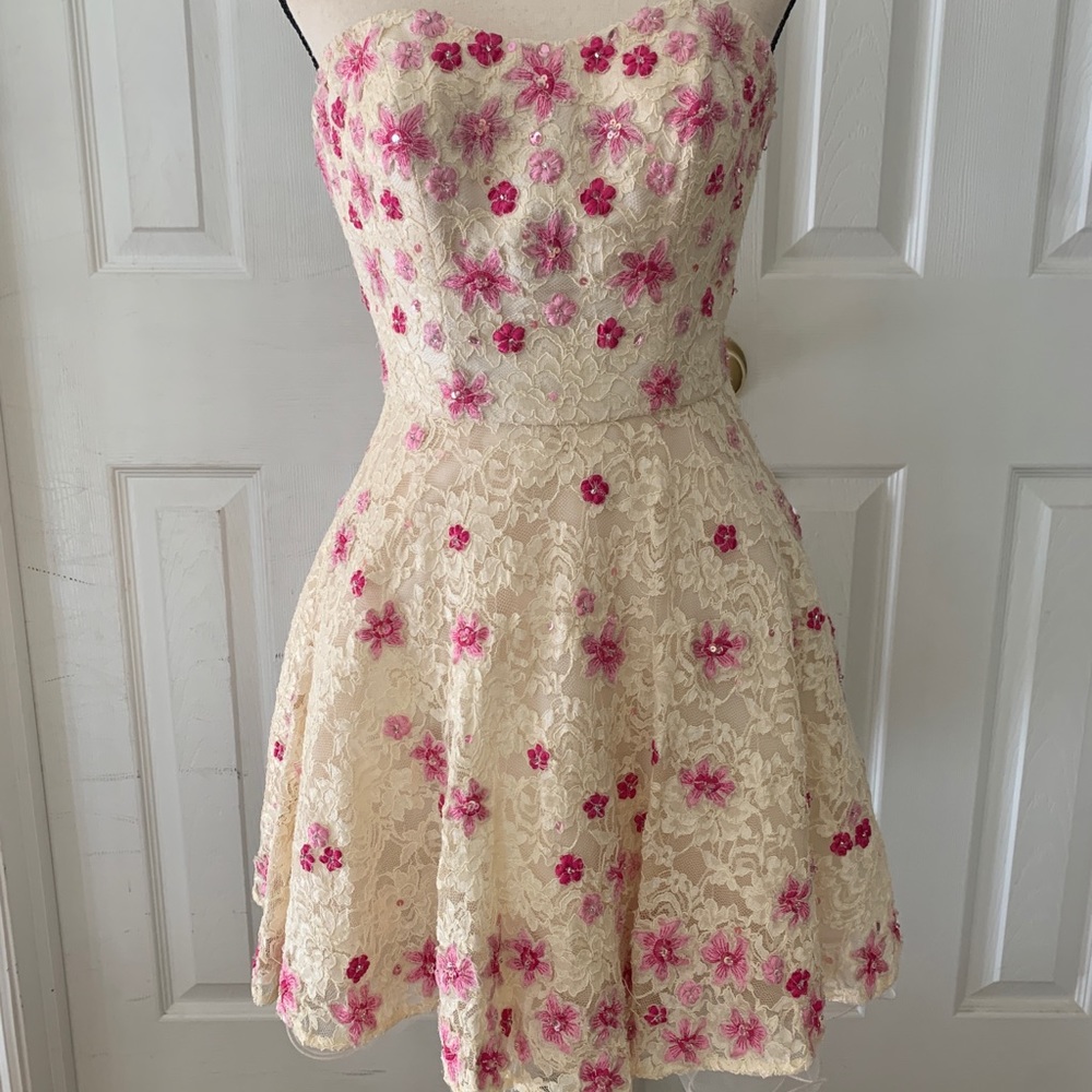 Mori Lee Lace Floral Embroidered Cocktail Dress